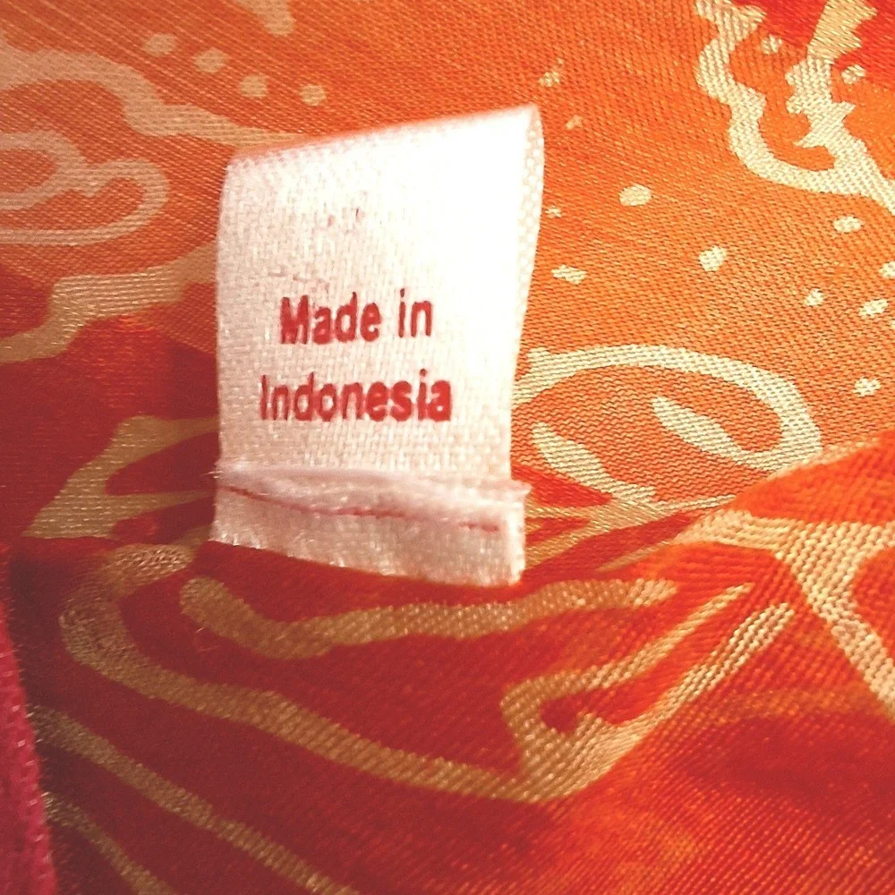 Love Shop‎ Scarf Womens One Size Orange Silk Batik Floral Paisley Fringe Wrap